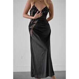 Ralph Montenero for Blanche Black Lace Slip Gown Size MEDIUM Vintage 1960’s